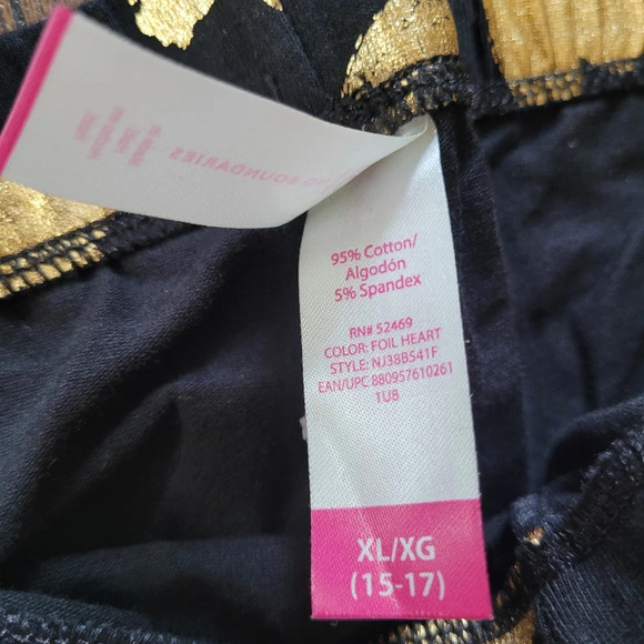 NOBO Black Gold Foil Heart Leggings Size Junior's XL 15/17 NEW - Picture 5 of 5